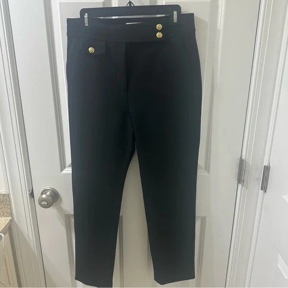Veronica Beard Black Renzo Crest Button Pant with Gold Button Detail. Size 8. - Picture 3 of 6
